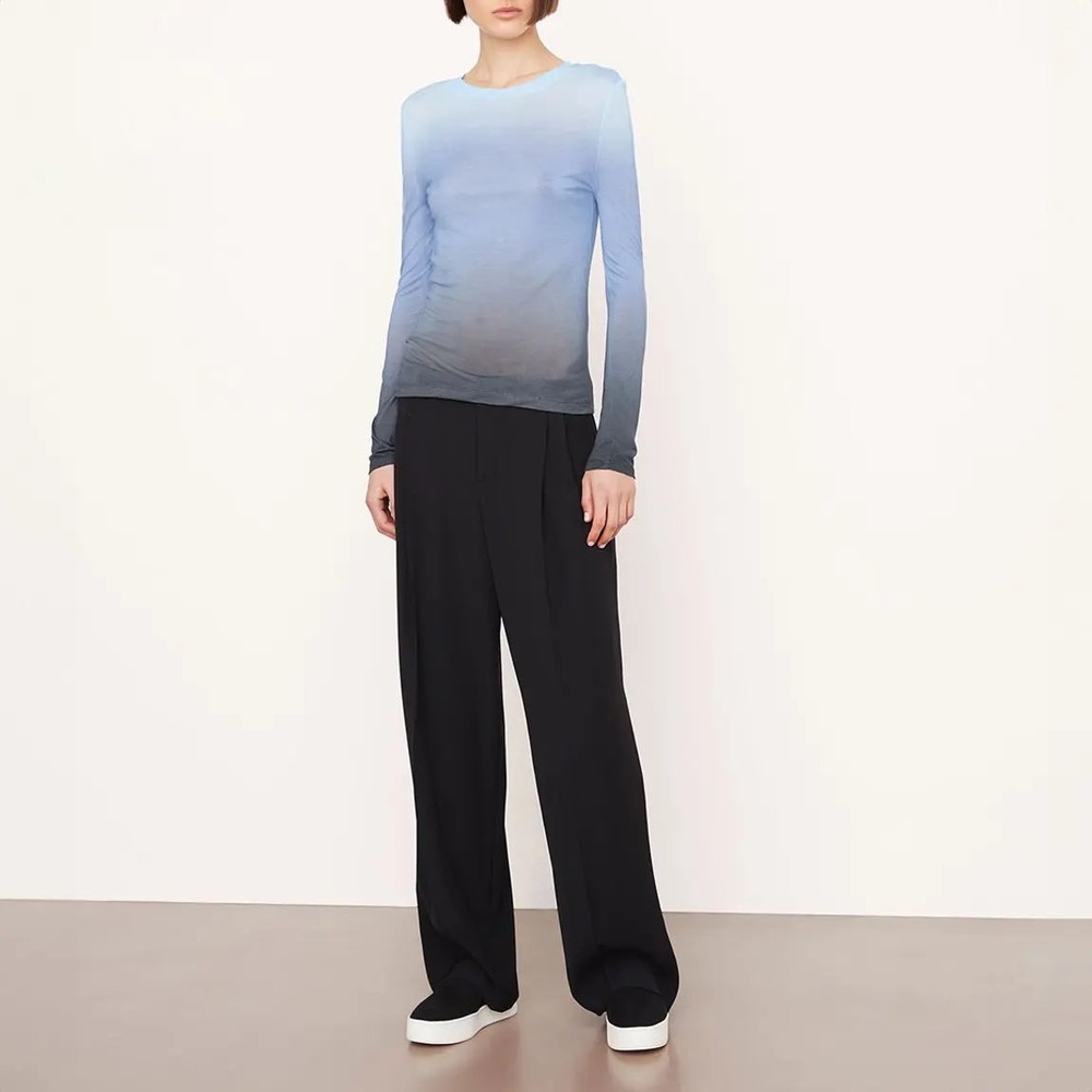 Vince 100% Modal Blue Ombré Dip Dye Long Sleeve Crew Neck Top XL Tee T-Shirt - Picture 11 of 11